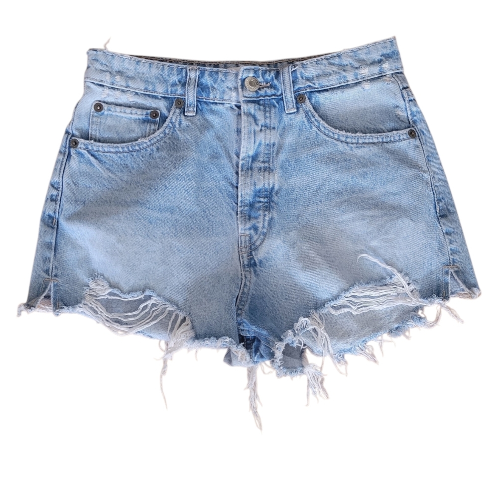 Zara Blue Button Fly High Rise Cutoff Denim Jean Shorts Size 8